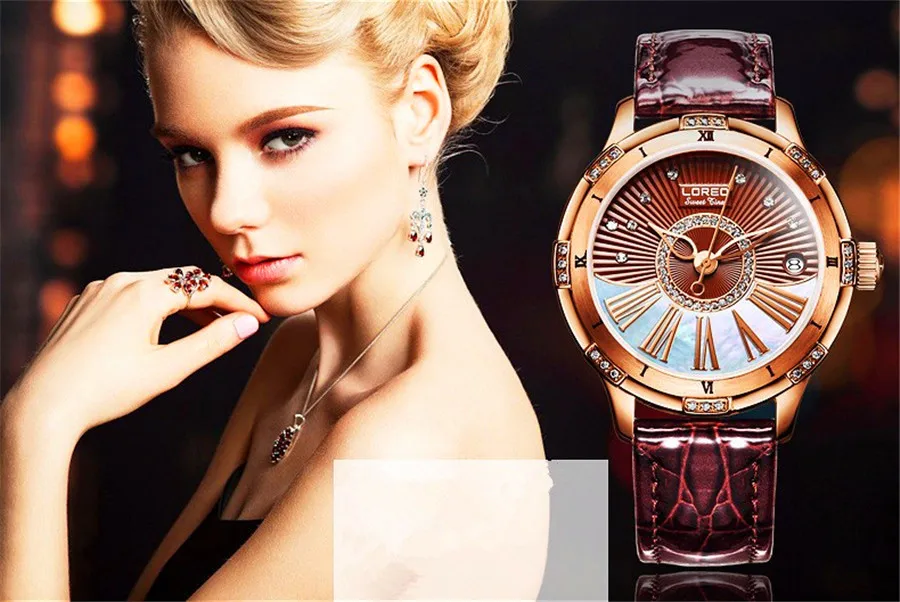 Couro À Prova D' Água Relógio Automático Feminino Montre Femme