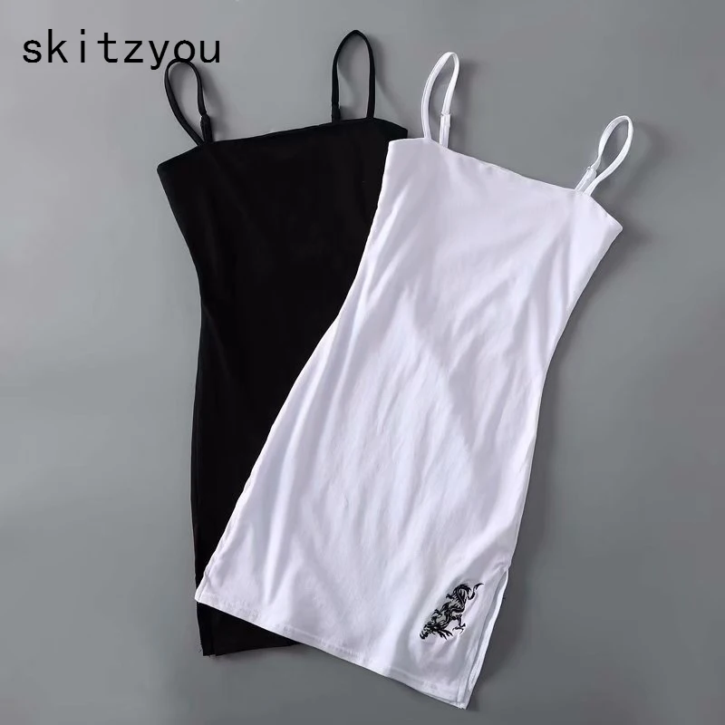 

skitzyou Strapless Summer Sheath Mini Women Tight Dress Embroidery Sleeveless Off Shoulder Black Slim Bodycon Basic Casual Dress