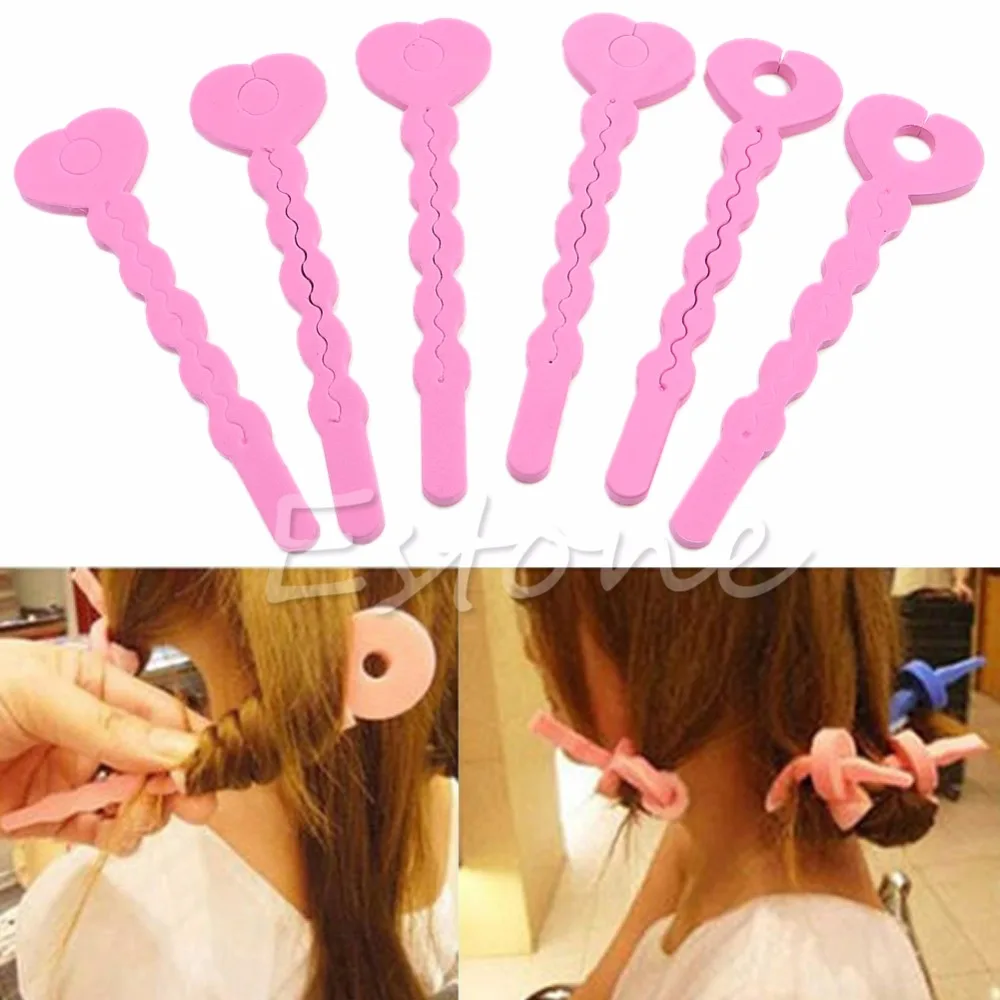 

6Pcs Fashion Spiral Sponge Curls Roller DIY Salon Tool Pink Soft Hair Curler New