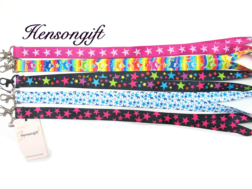 Hensongift اللون ستار مفتاح الحبل ID شارة أصحاب نجوم الهاتف المحمول الرقبة الأشرطة