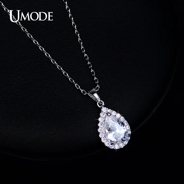 

UMODE Wedding Pendant Necklace for Women Cubic Zirconia Sparkling Elegant Jewelry Decent Luxury Tear Drop Accessories UN0092
