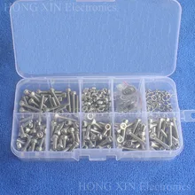300pcs/set M3 Cap Head 304 Stainless Steel Hex Socket Screws Bolt With Hex Nuts Assortment Kit Repair Tool box Fastener screw 440pcs m3 3mm 304 a2 stainless steel allen bolts hex socket head cap screws wrench nuts assortment kit free shipping screw