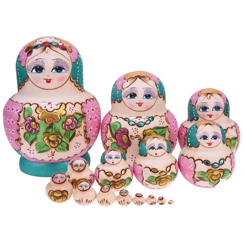 

Baby Wooden Toys 15pcs Matryoshka Doll Set Russian Nesting Babushka Matryoshka Hand Paint Crafts Christmas Gift