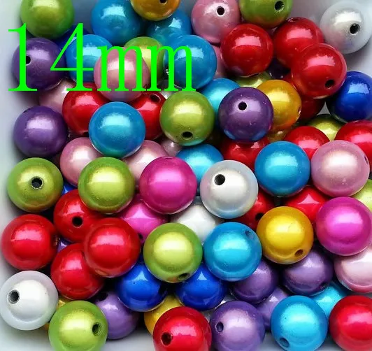 Дешевые оптовые модные разноцветные акриловые жемчужные бусы, популярные чудесные бусы для объемных детских ожерелий - Цвет: 14mm