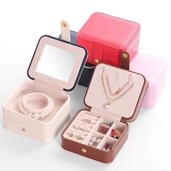 

Portable Jewelry Box Women Travel Jewellery Organizer Case PU Leather Jewelry Ring Earring Necklace Storage Box Birthday Gift