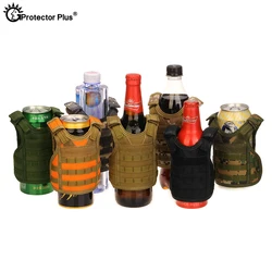 Conjunto de botella de cerveza de capa de chaleco táctico PROTECTOR PLUS, Mini chaleco Molle, juego de bebidas de botella de caza, correas de hombro ajustables