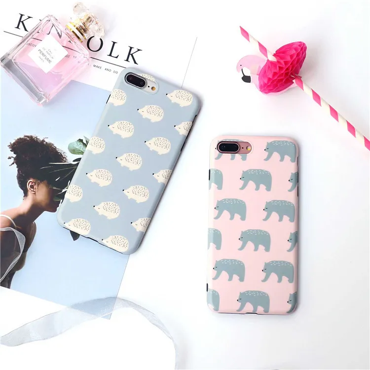 

Cute Polar Bear painted case For iphone X 7 7plus 8 8plus Hedgehog soft silicon case for iphone 6 6s 6plus protective case