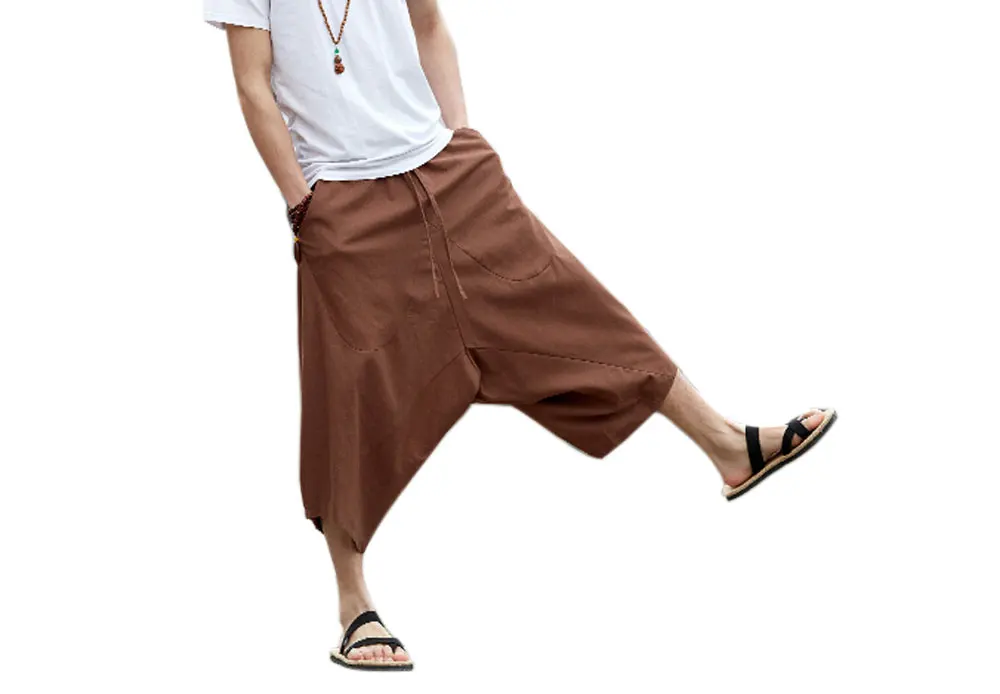 G-LIKE, летний китайский стиль, мужские свободные хлопковые льняные укороченные брюки, дышащие штаны для отдыха, удобные штаны для боевых искусств - Цвет: Coffee