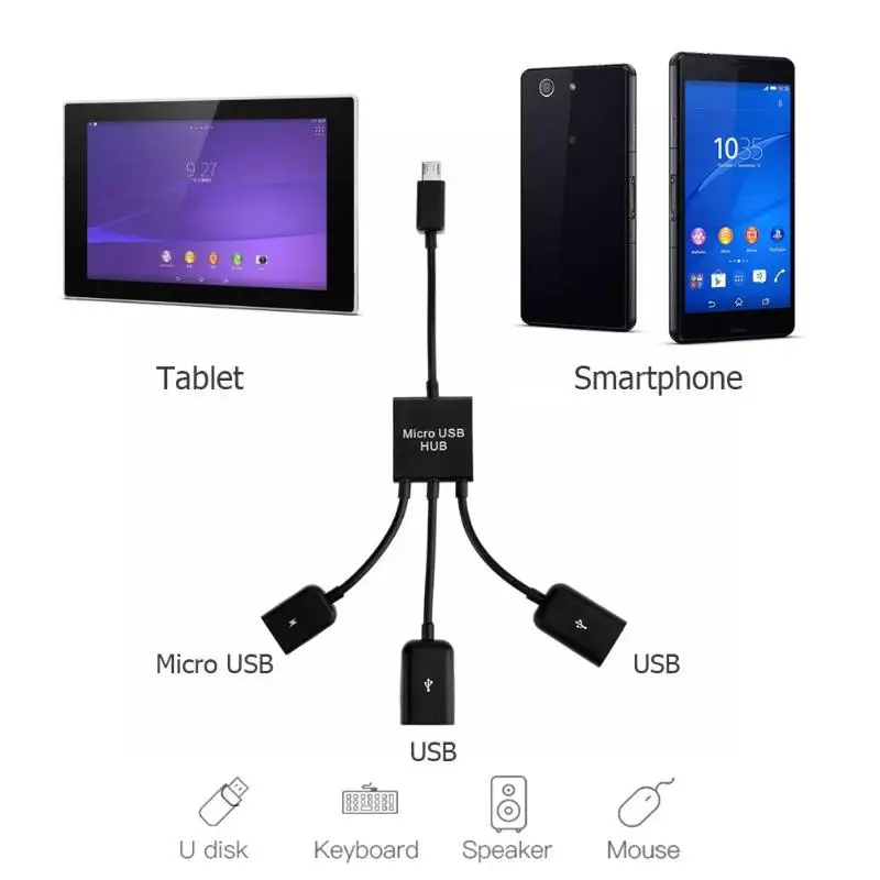 3 в 1 Micro зарядное устройство черз порт USB Host переносной кабельный хаб адаптер для samsung Примечание 2 i9100 i9300 XOOM A500