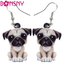 Bonsny капли акриловые мультфильм French Bull мопса большого размера зимнее большое длинное Длинные висячие серьги модное Ювелирное Украшение с изображением животных для девочек Для женщин леди аксессуары