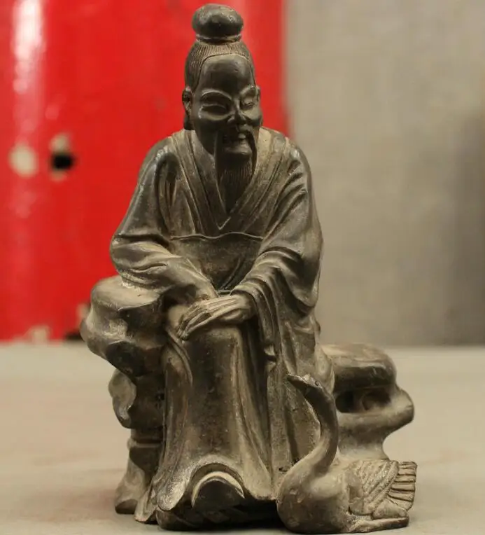 

S7038 Chinese Pure Bronze Copper Carved Old Man literati duck goose Statue Figurine D0318