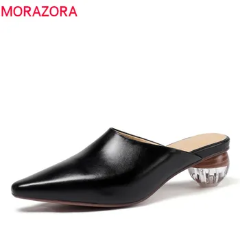 

MORAZORA 2019 new arrival women pumps genuine leather shoes slip on spring summer elegant casual shoes woman mules shoes