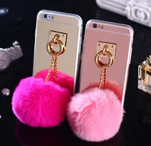 Для iphone5s 6/6 s Плюс 7/7 Плюс Чехол Fundas Мех Кролика Мяч Кистями Металлические Кольца мягкие TPU Зеркало Coque Обложка