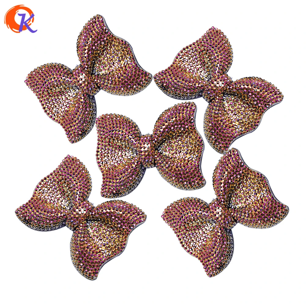 

53x40MM Hot Sale Cordial Design 40Pcs Rose Shinny Resin Rhinestone Bows For Jewelry Making Necklace Bows CDWB-510009
