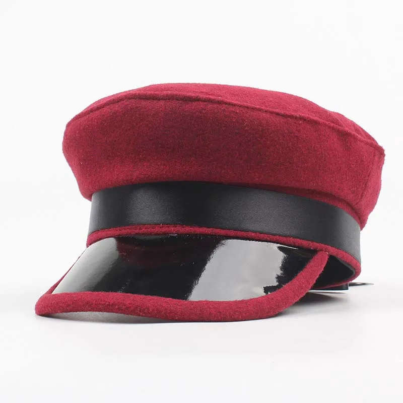 QDKPOTC Модные женские армейские кепки осень зима шерсть смесь гладкая шляпа бант берет Лоскутная кепка газетчика женщина - Цвет: wine red