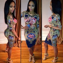 Сари шоппинг Пакистан, Европа и новой женской одежды, с принтом розы, облегающее платье, трикотажная юбка с коротким рукавом