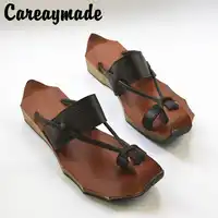 Careaymade-2019 新しい本革純粋な手作り禅アートレトロスリッパ、レトロなアート森ガール靴、女性のスリッパ、 4 色