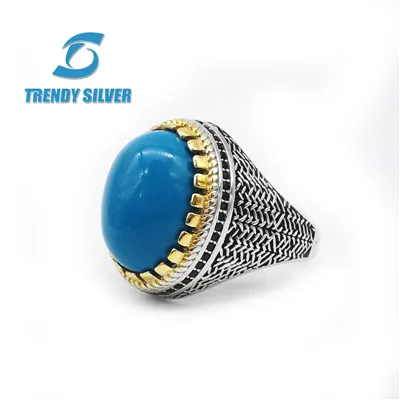 Серебро 925 ювелирных украшений мужские кольца мужские аксессуары бирюзовый камень натуральный черный оникс Агат модное серебристое TCR812 - Цвет камня: turqoise