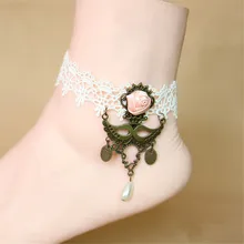 Pure Manual Sexy White Lace Bronze Pendants Anklets For Women Chain Anklet Bracelets Gift LS48