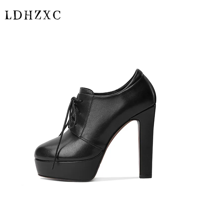 

LDHZXC 2019 new arrival pumps women shoes round toe genuine leather shoes shallow elegant high heels wedding shoes woman