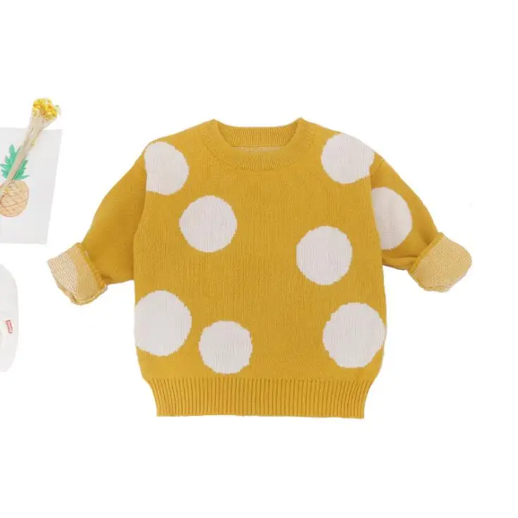 Свитер для новорожденных; хлопковая одежда для маленьких девочек; кардиганы в горошек; вязаный свитер для малышей; пальто для мальчиков; Верхняя одежда; От 0 до 7 лет - Цвет: YELLOW