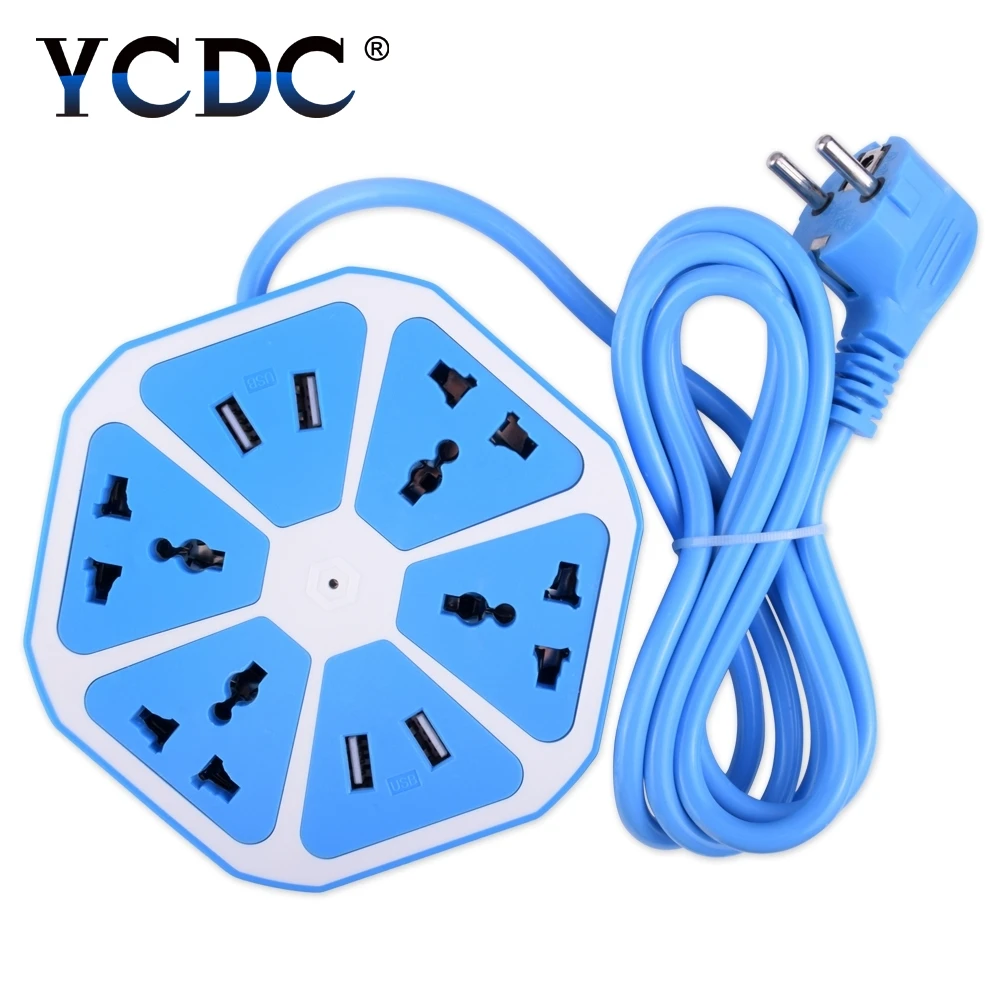 

YCDC Extension Adapter Multi Switched Socket Hexagon Charging Station EU Plug 4 Sockets + 4 USB Ports Multi Plug For iPhone5 6 7