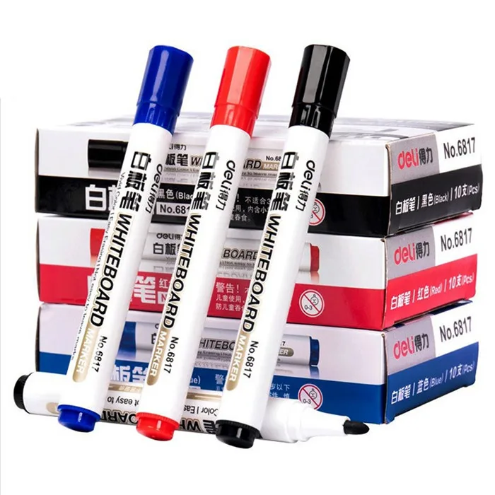 Deli 2.0 mm Black Blue Red Low-Odor Fast Dry Markers Easy Erase Whiteboard Marker Pen Children Drawing Office School Stationary (2)