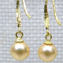 Xiuli 00253 8 мм Идеальное круглый AAA+++ золотой розовый akoya перл крюк мотаться серьги 14KGP Y золото