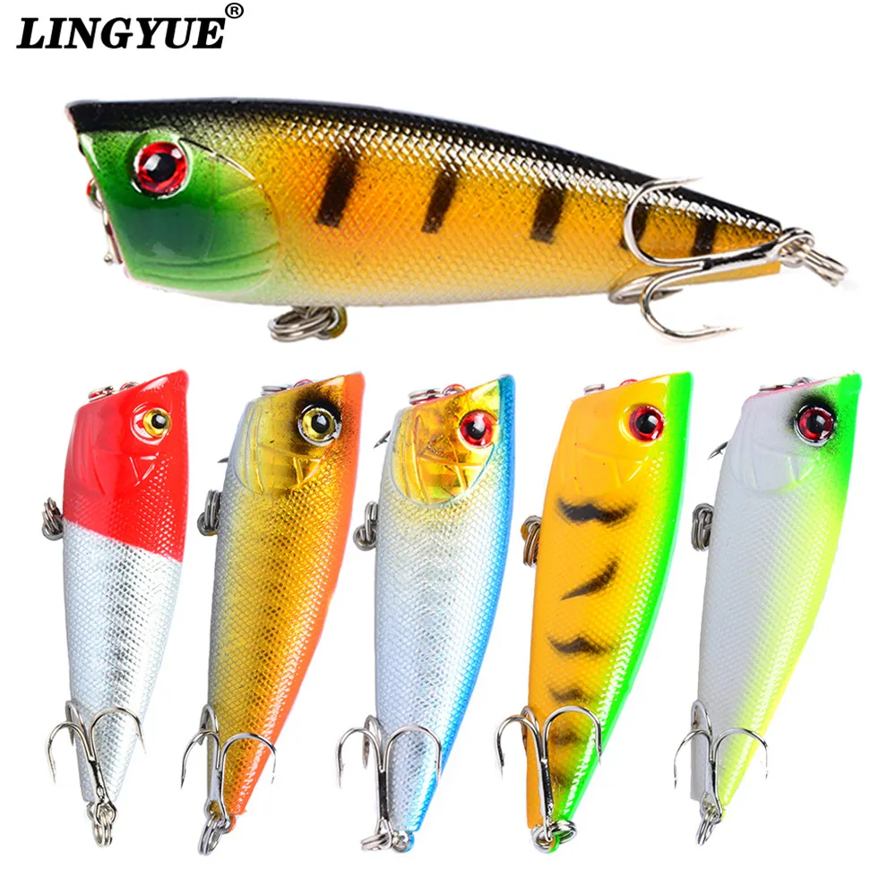 Hot 1pcs Fishing Lures 6cm6.7g Lifelike Hard Baits Artificial Make Topwater Popper Bait 6 colors Available Bass Fishing Bait