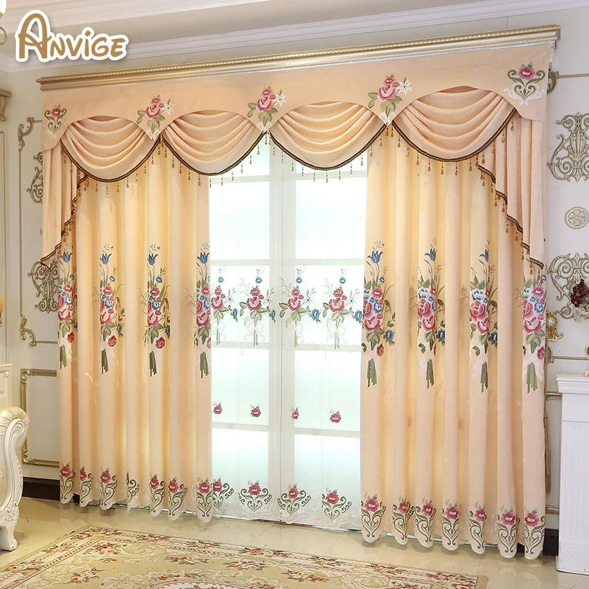 Anvige European Valance Luxury Embroidered Floral Curtains Custom
