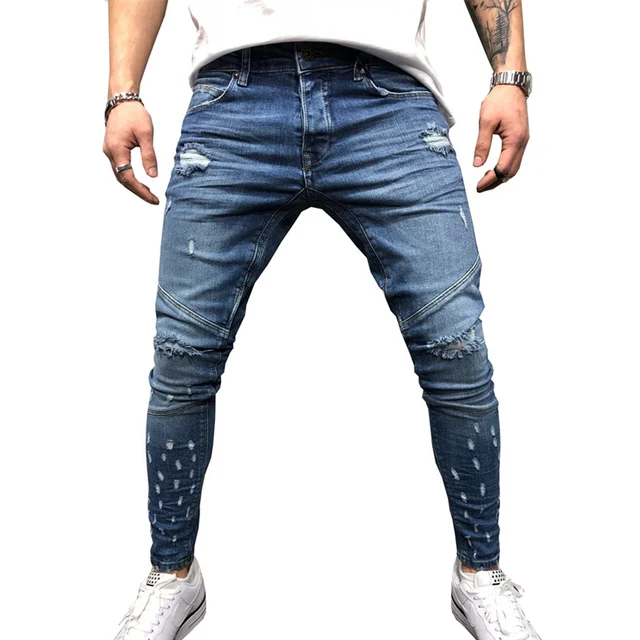 Nuevos tejanos con agujeros rasgados para hombre pantalones vaquero Nuevos tejanos con agujeros rasgados para hombre pantalones vaquero