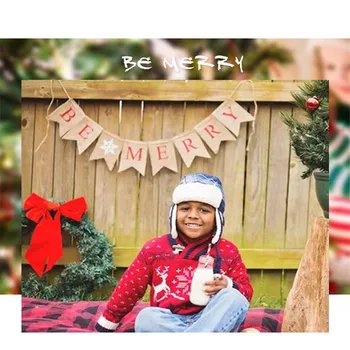 

Ins Quality Burlap/Linen Cloth Handmade "Be merry" Clear Letters decorate Christmas Party Background Hanging Banners