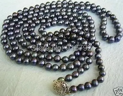 

Wholesale FREE P&P>>>>>Exquisite 7-8mm FW black pearl necklace 50