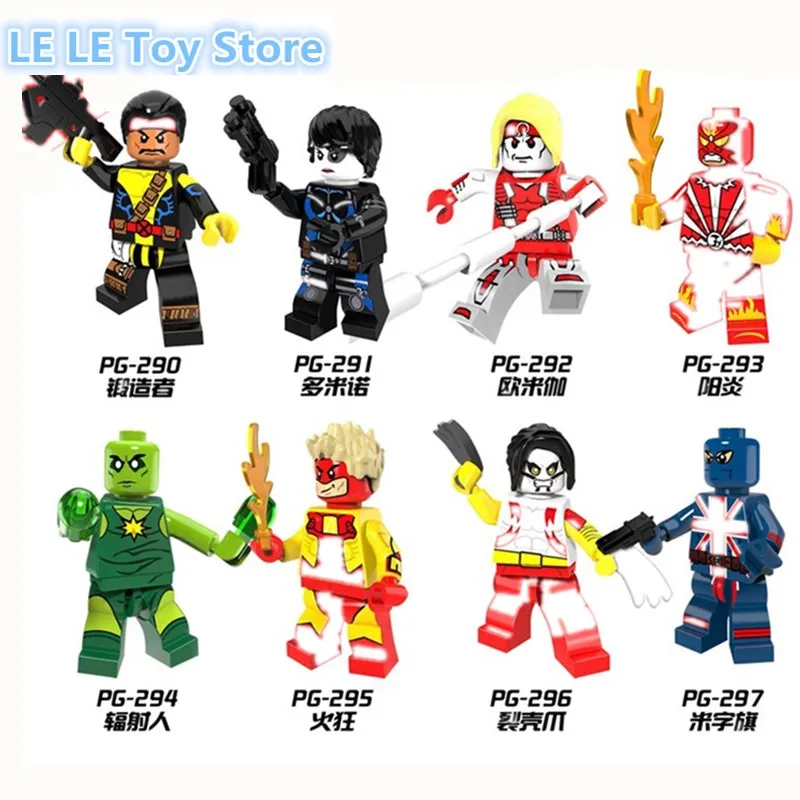 8pcs lot PG8082 Super Heroes Forge Pyro Domino Radioactive Man Union Jack Omega Building Blocks Christmas