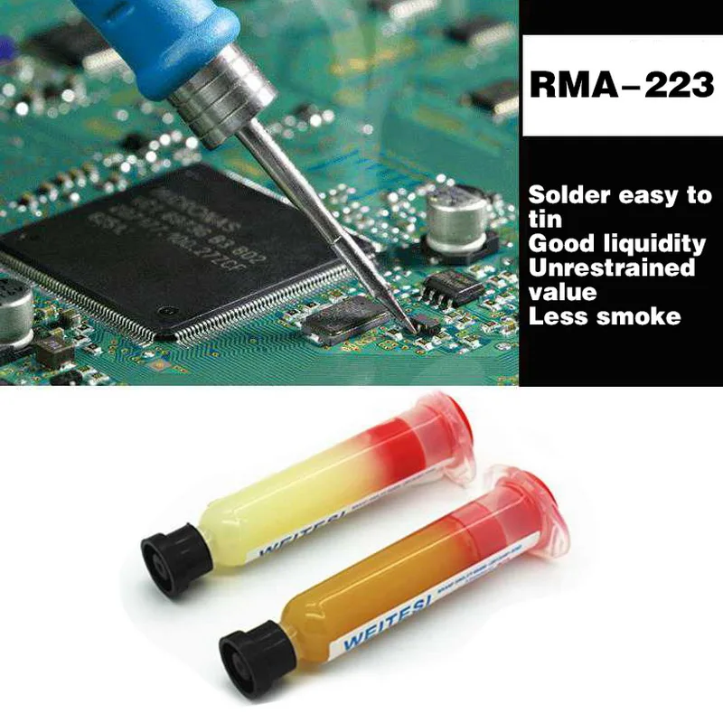 

2pcs/lot Needle Shaped 10cc RMA-223 PCB PGA SMD With Flexible Tip Syringe Solder Paste Flux Cream Repair Solde
