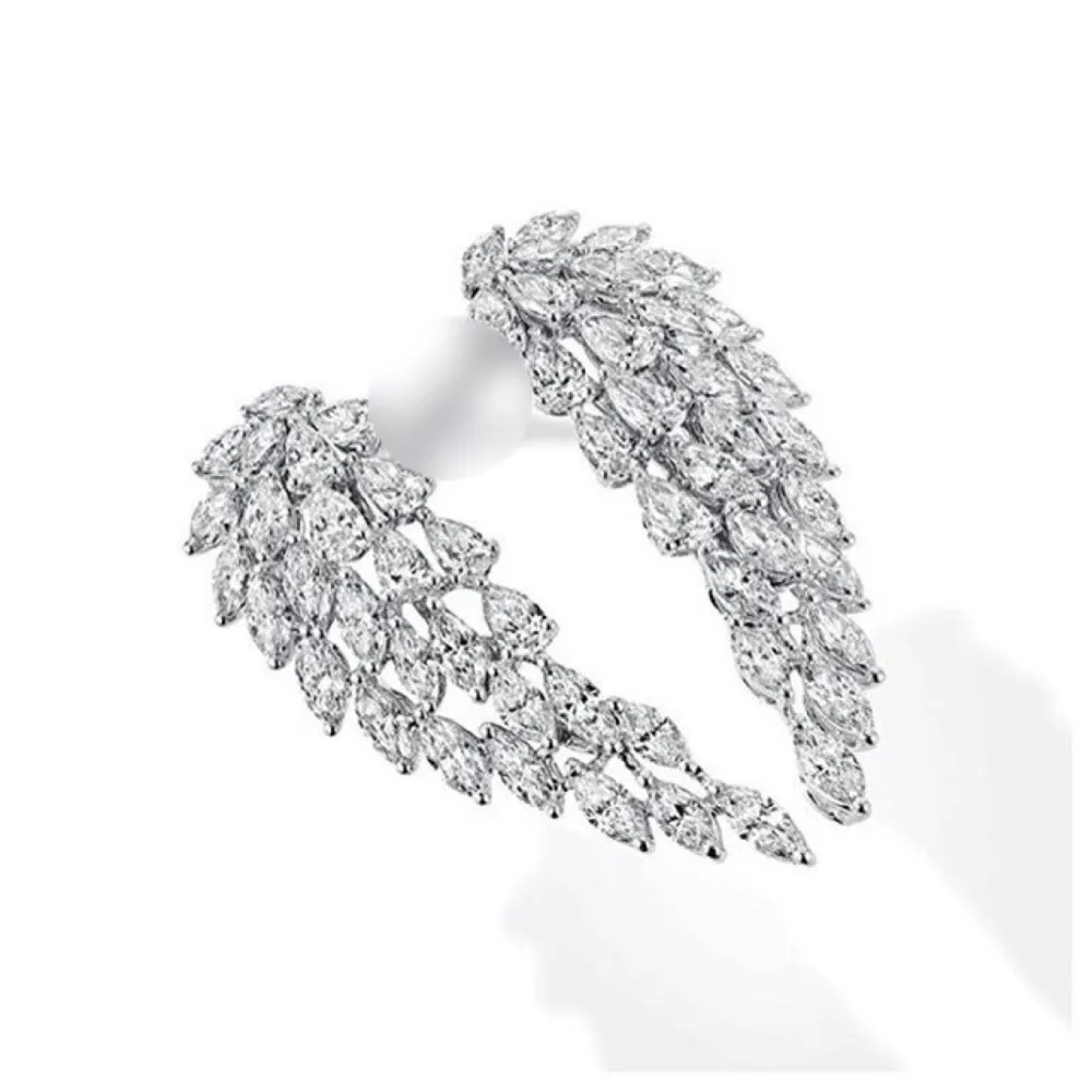 

best new clear white stone cubic zirconia micro pave setting angel wings wedding ring for women free shipping