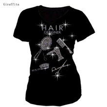 Женская футболка, стразы, летняя, зеркальная расческа, стразы, повседневная, короткий рукав, круглый вырез, футболка