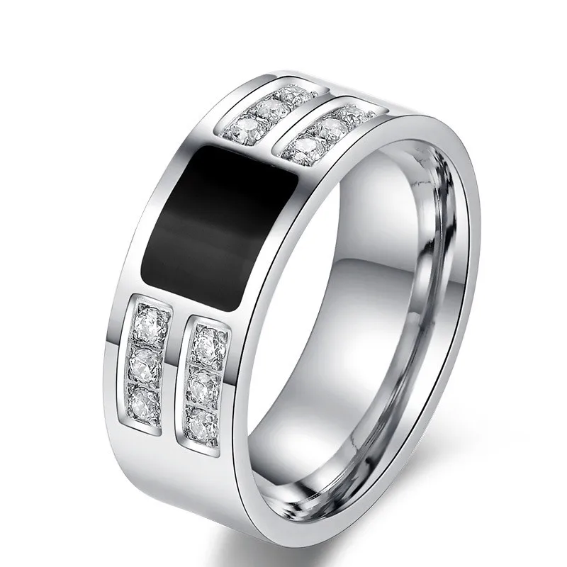 Men's Wedding Rings Silver Plated Rings for Men Jewelry with 12pcs Cubic Zircon Stones