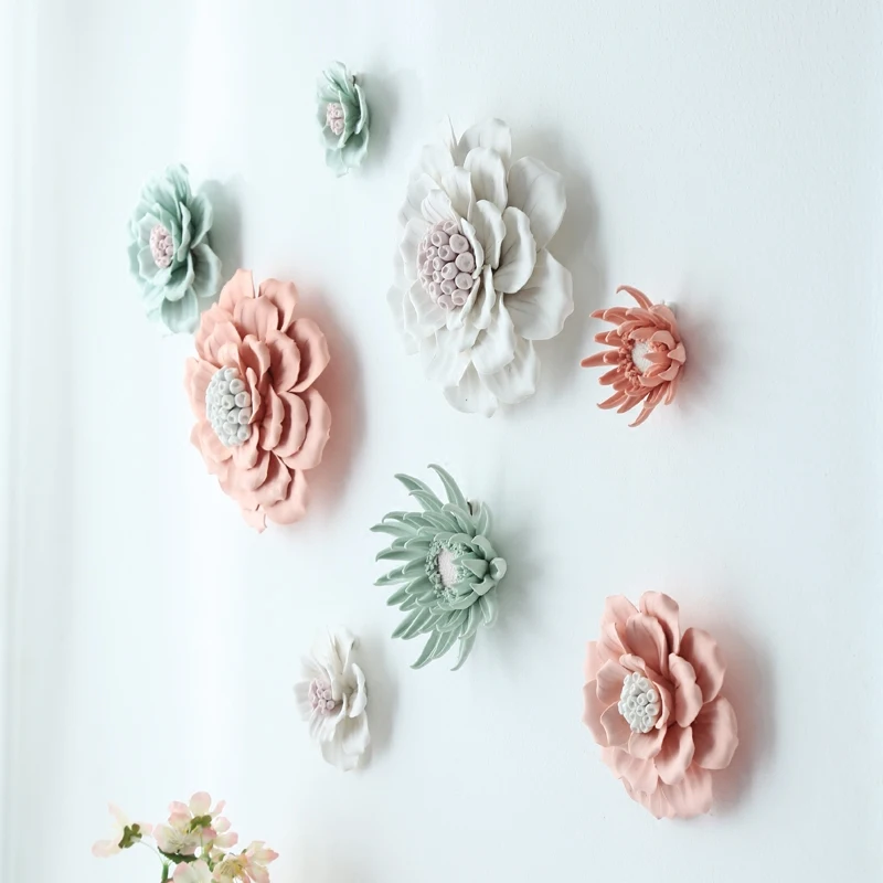 Современный 3D стерео настенный керамический цветок настенный подвешивание поддельные цветы украшения ремесла украшение дома гостиной настенный фон Фреска