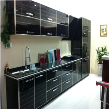 

high gloss black kitchen cabinet designs