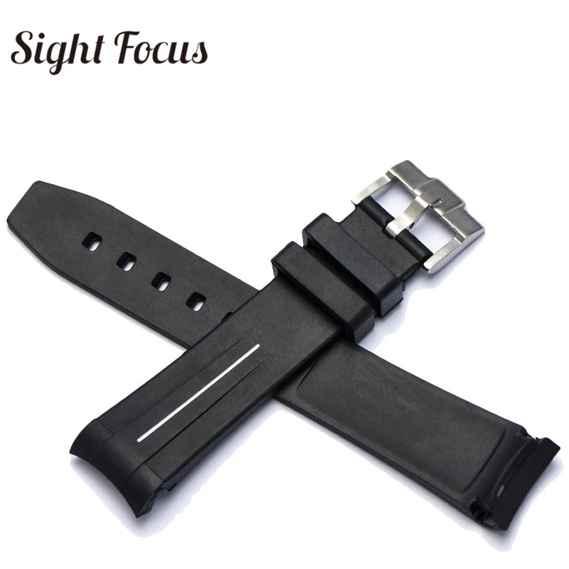 Curved 20mm 21mm Watch Strap for Rolex Black Water Ghost Rubber Watchband Submariner GMT Strap Male Bracelets Relogio Masculino
