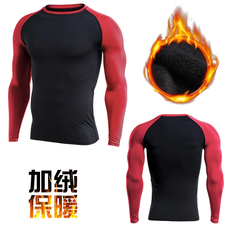 Winter Warm Rashgard Running Shirt Men T-shirt Long Sleeve Compression Shirts Gym Fitness Sport Shirt Men Jersey Sportswear - Цвет: Red