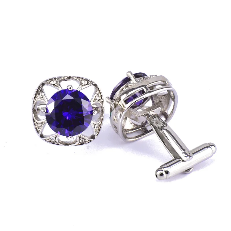 

Bridegroom Wedding Party Business Men French Shirts Cuff Links Crystal Zircon Cufflinks Bluish Violet Cufflink With Gift Bag