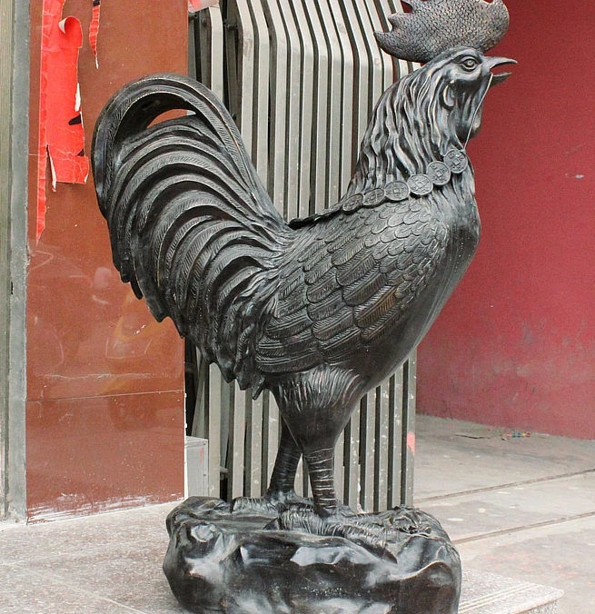 

40" Huge China Folk FengShui Bronze Wealth Zodiac Chicken Cock Money Coin Statue