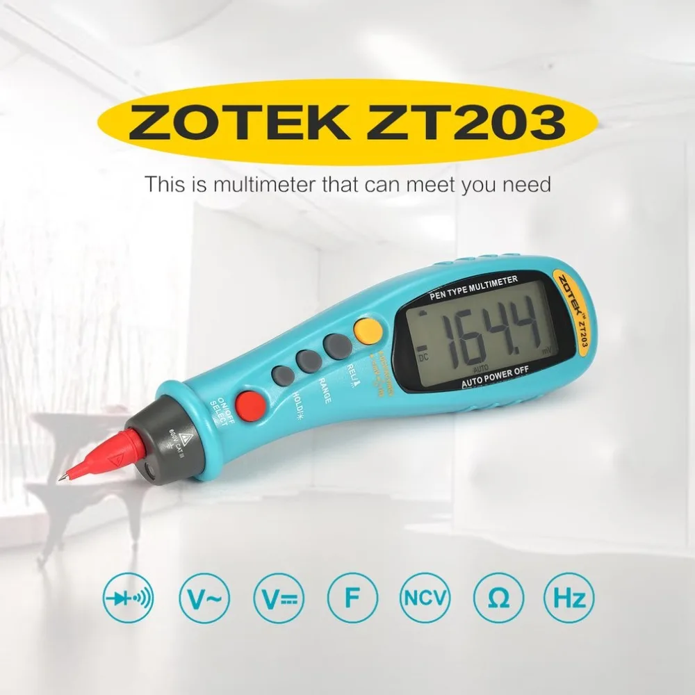 ZOTEK ZT203 6000 отсчетов ручка-Тип Цифровой мультиметр True RMS Авто диапазон DC/вольтметр переменного тока Вольтметр с подсветкой J15C17