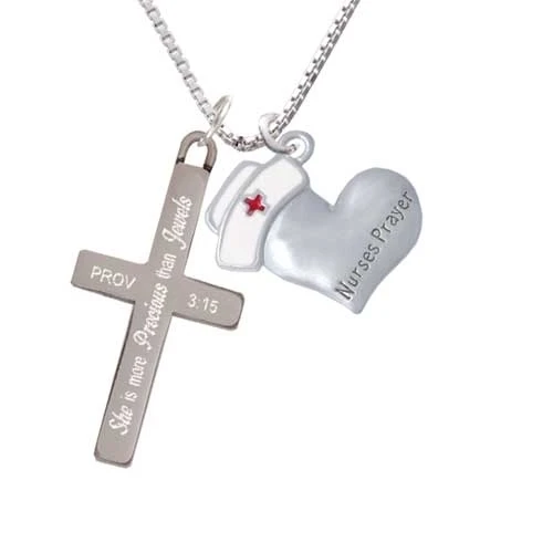 Nurse's Prayer Heart - Healing Hand - She is More Precious - Cross Necklace (1)