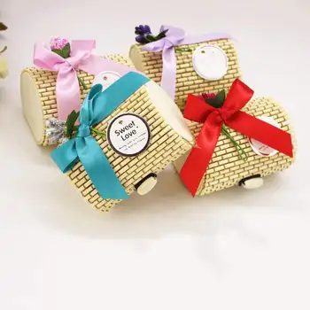 

New Creative Cylinder Shape Vintage Forest Pure Natural Bamboo Wedding Candy Box For Wedding Gift Party Favor Package Boxes