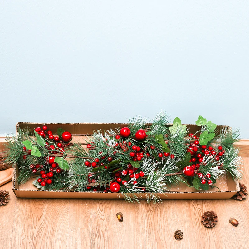 Искусственные сосновые ветки, красные фрукты, искусственные ягоды для Рождественского украшения, искусственные цветы, домашний декор для вечеринки, Цветочная композиция
