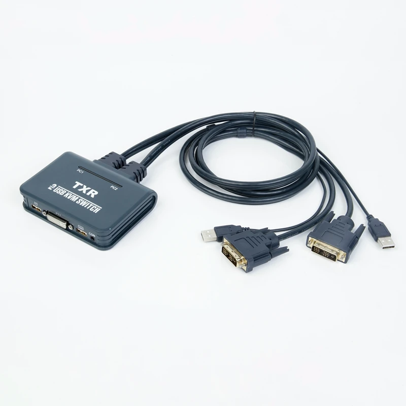 2 Port Usb 2.0 2 In 1 Out Dvi Kvm Switcher Switch Box With Audio Video Cable For Monitor Keyboard Mouse Computer