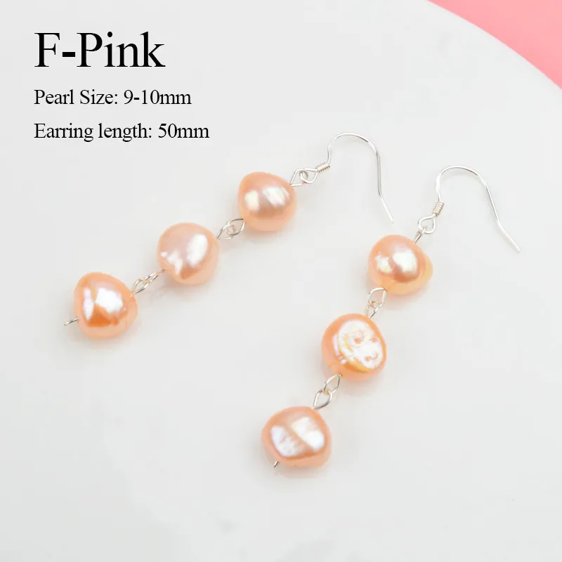 f-Pink ASHIQI серьги из натурального пресноводного жемчуга, Настоящее серебро 925 пробы, Длинные корейские серьги для женщин, большие ювелирные изделия из жемчуга в стиле барокко, подарок - Цвет камня: f-Pink
